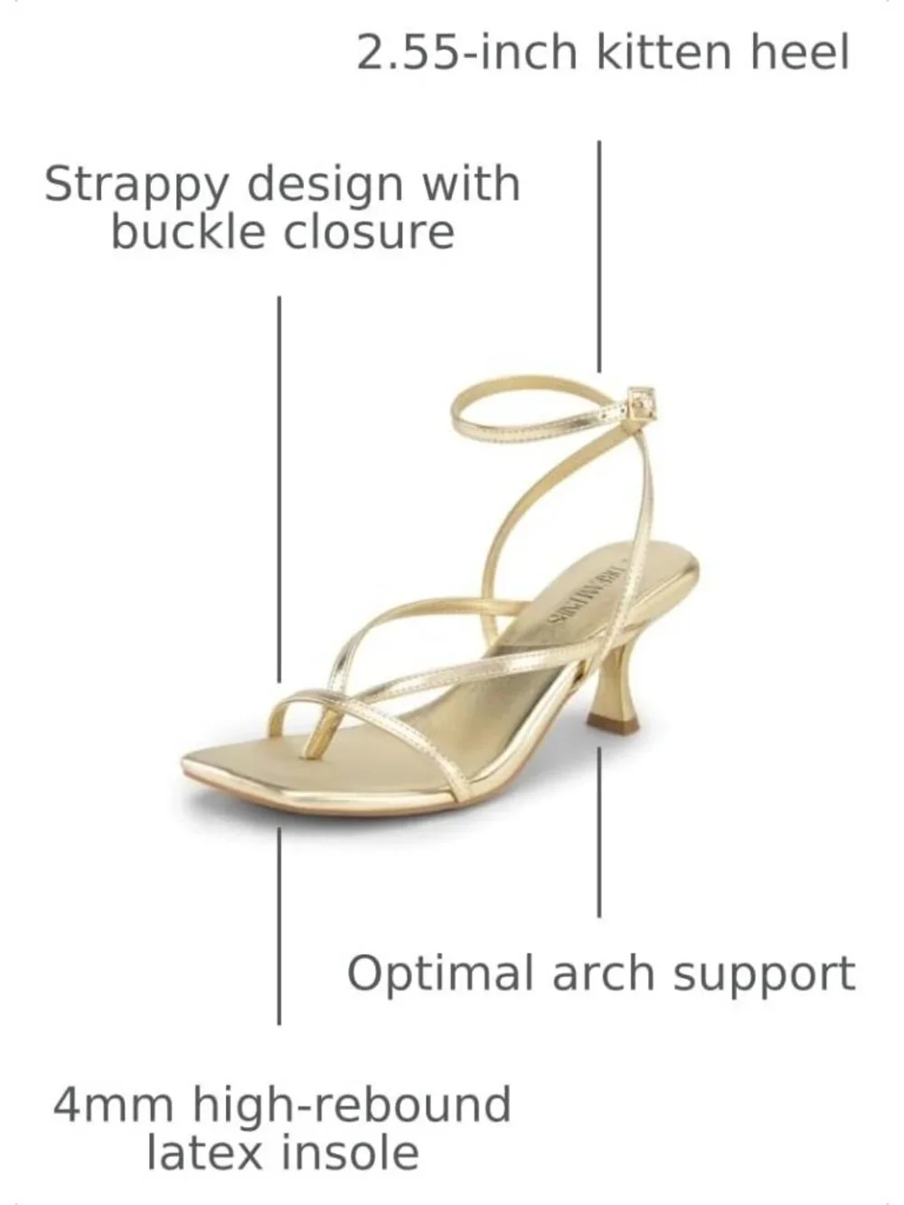 Dream Pairs Women's Gold Pu Open Toe Dressy Thong Comfort Kitten Heel Sandals